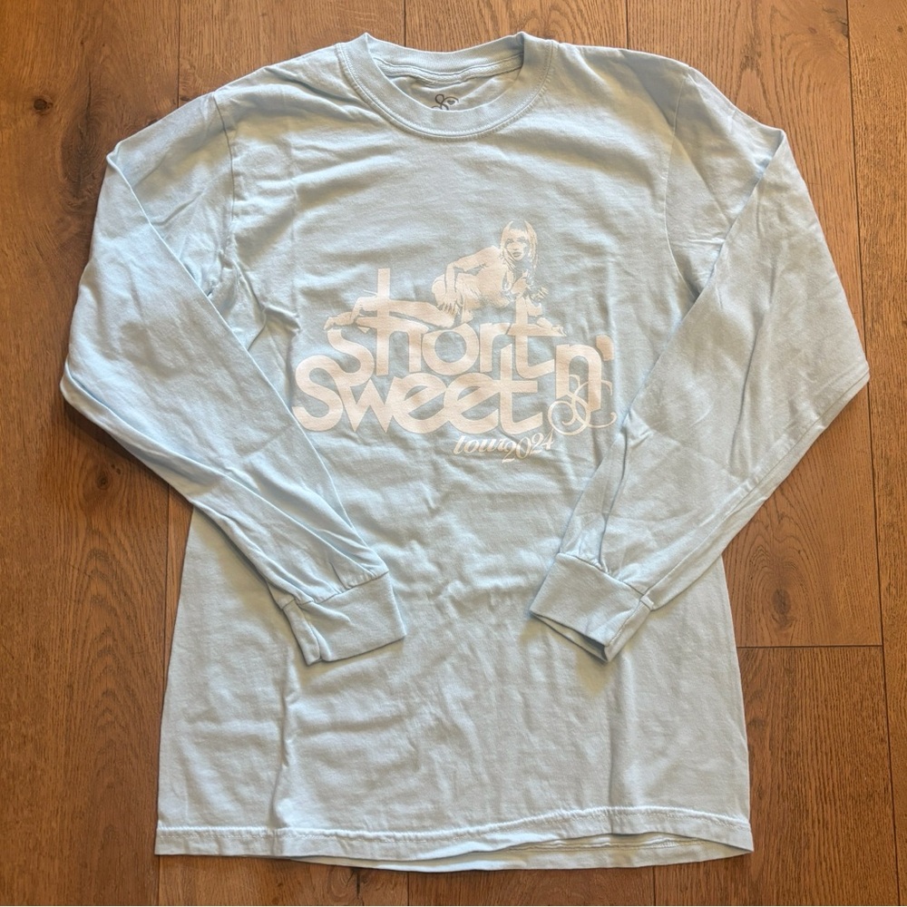 Sabrina Carpenter Short n’ Sweet Tour VIP Light Blue Crewneck Tee